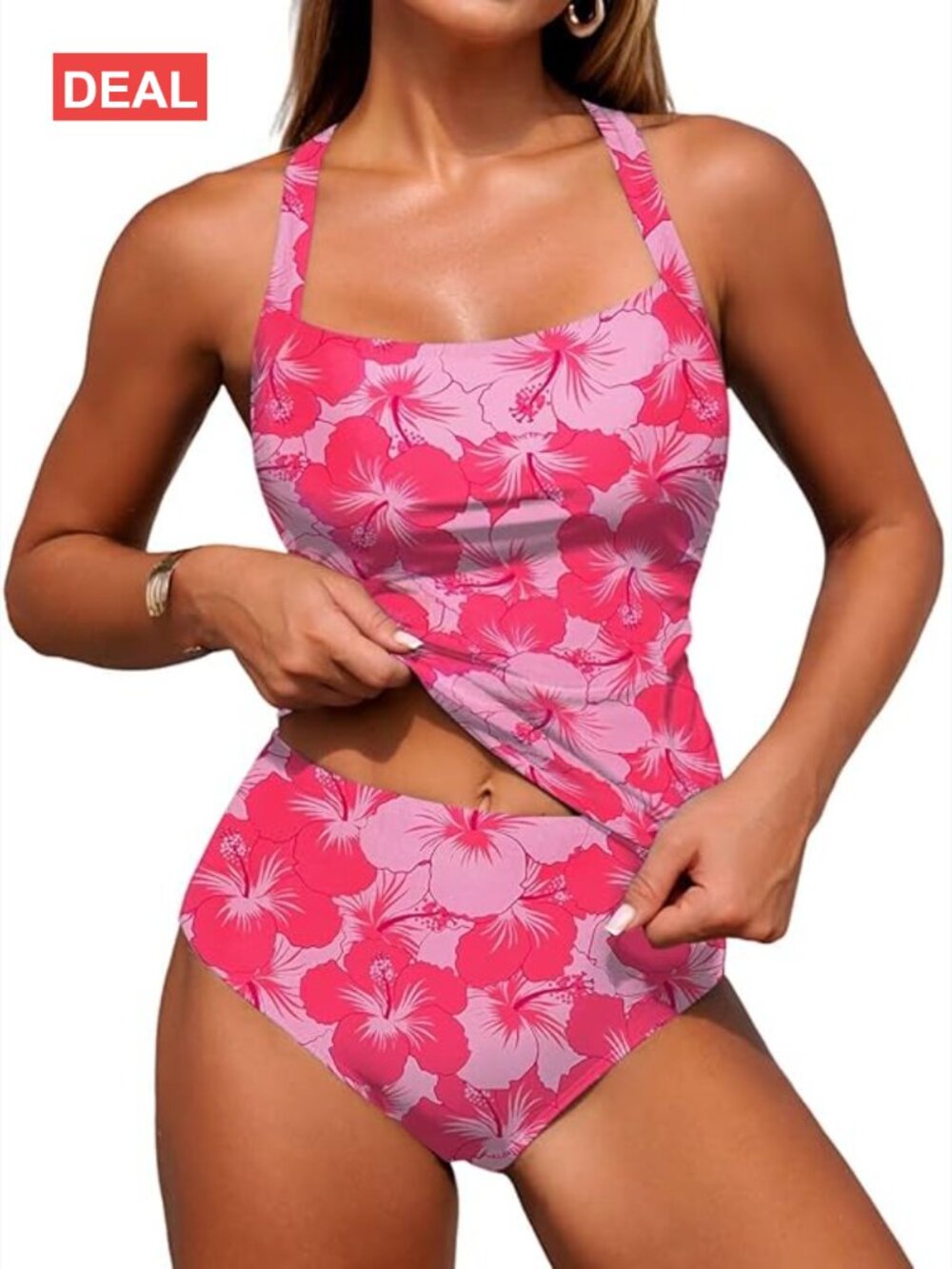 Tankini Swimsuits Tummy Control Two Piece High Waisted Bottom with Built-in Bra